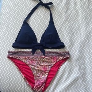Etam swimwear, 2 piece swimsuit ,navy and pink.